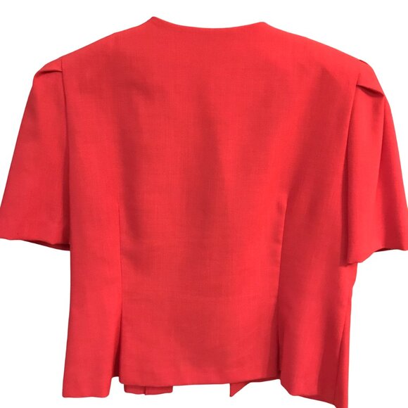 Worthington Pleated Short-Sleeved Jacket: Vintage 80s Red Blazer, Size 12P - Picture 2 of 10